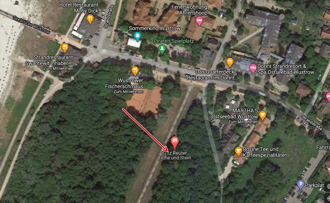 Google Karte zur Lage der Fritz Reuter Eiche in Wustrow